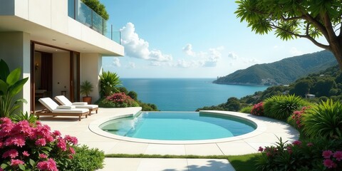 Luxury Ocean View Villa with Infinity Pool and Lush Landscaping