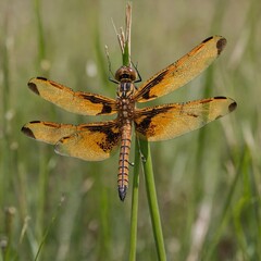 dragonfly on a green leaf macro