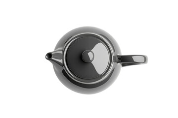 Sleek black teapot perfect for brewing tea overhead view against a clean white background Simple isolated on transparent background