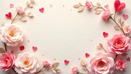 Romantic Floral Arrangement with Delicate Roses and Hearts for Valentine's Day or Anniversary Celebrations