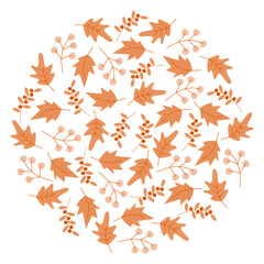 Monochrome Autumn Leaves Twigs Berry Circular Background Texture idea Thanksgiving Day Greeting fond