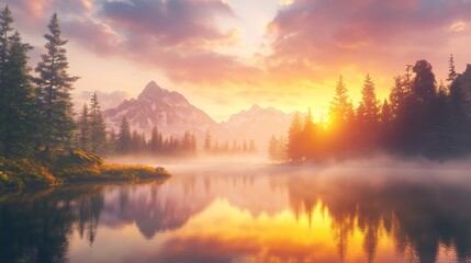 Misty lake scene captured in widescreen clarity