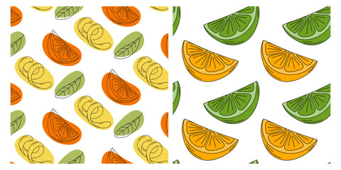 Lime Orange Lemon rind Citrus Seamless Pattern Outline on Colorful spot and Trendy Pop art Backdrops