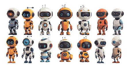 Cartoon robots. Droids mechs artificial beings golems machines, automated units techno humanoids cyborg android bots servants characters, isolated vector illustrations