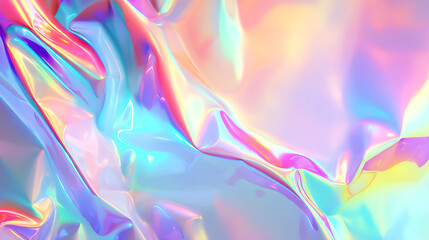 Holographic iridescent background with vibrant pastel colors, featuring fluid and glossy texture that creates dreamy and futuristic aesthetic