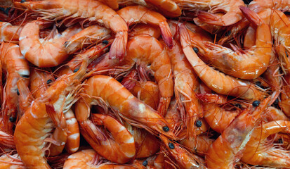 Close up. Top view of cooked tiger shrimps. Culinary background cooked shrimps cooked shrimps