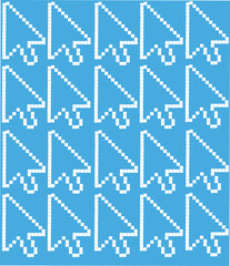 Pixel art vector collection of emoji,chat bubble, mouse click icons in retro 8-bit style