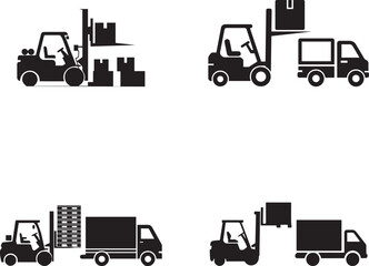 Set of Black and White Warehouse Vehicle Icons