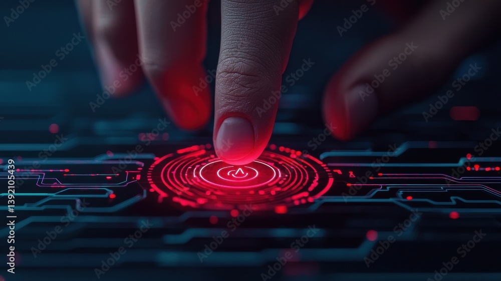 Poster touching the future interactive technology interface digital lab high-tech environment close-up view
