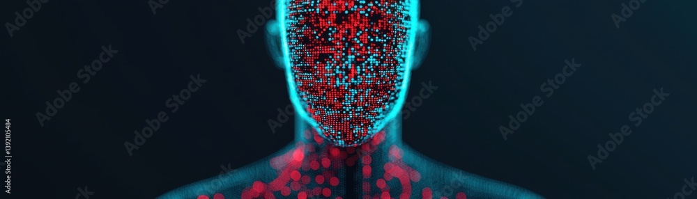 Poster exploring futuristic artificial intelligence digital environment 3d render tech visualization close-