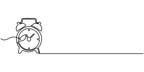 Single one line drawing alarm clock which has a picture of a cloudy crescent moon and a picture of a cloudy sun. Circadian rhythm. Biological Clock Day. Continuous line design graphic illustration. 