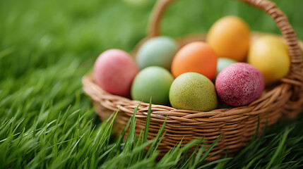 Obraz premium Easter celebration of vibrant eggs and springtime joy