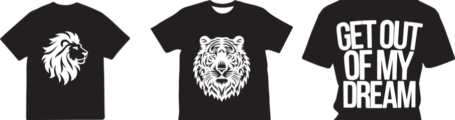 Black T-Shirt Designs Featuring Animal Prints and Inspirational Text