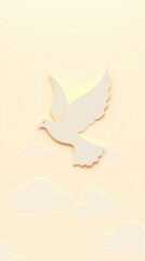 Naklejka premium Delicate paper dove rises on a soft pastel background with golden glow, whispery clouds, and a smooth matte surface. Minimalist, peaceful, and ultra-detailed in UHD.