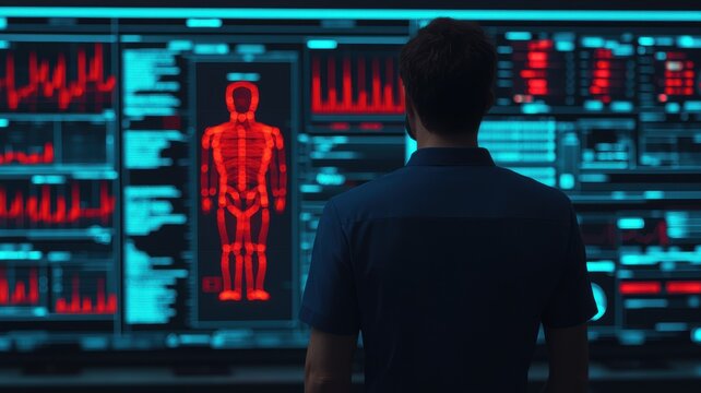 Data analysis event featuring human anatomy insights high-tech lab digital interface futuristic viewpoint