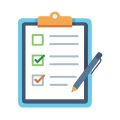 Flat clipboard with checklist and pencil icon