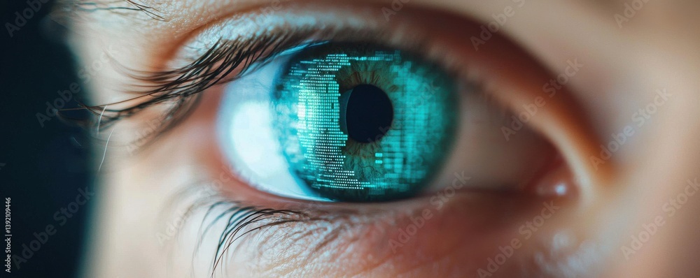 Poster digital eye technology showcase futuristic setting visual art enhanced reality close-up perspective
