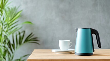 Stylish electric kettles on a ceramic table 