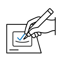 Hand drawing blue checkmark on form