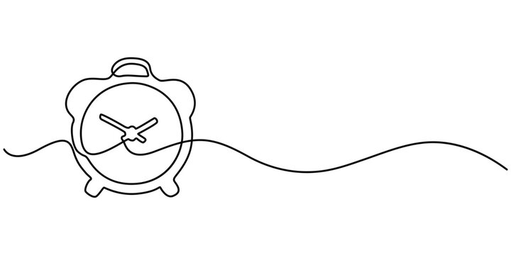 Single one line drawing alarm clock which has a picture of a cloudy crescent moon and a picture of a cloudy sun. Circadian rhythm. Biological Clock Day. Continuous line design graphic illustration. 