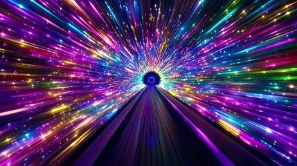 Naklejka premium Colorful light tunnel, speed, abstract, cosmic background, visual effects