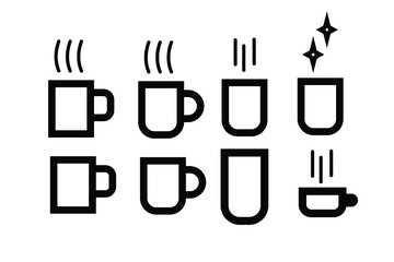 Various cup and mug icons in simple black line style.