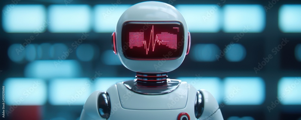Poster innovative robot features real-time monitoring high-tech lab digital art futuristic environment clos