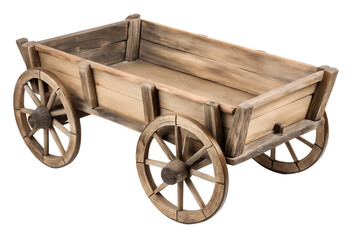  wooden cart wagon isolated on white background PNG. GENERATIVE AI