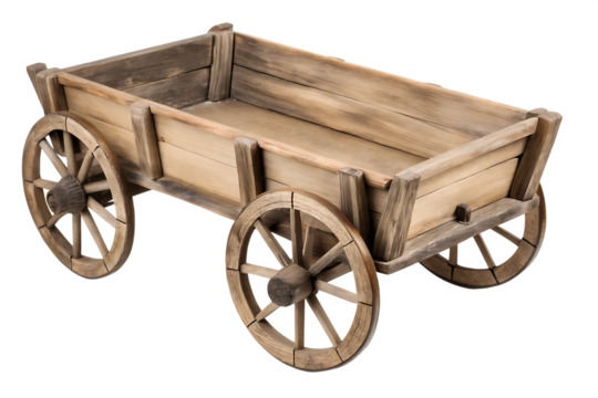  wooden cart wagon isolated on white background PNG. GENERATIVE AI