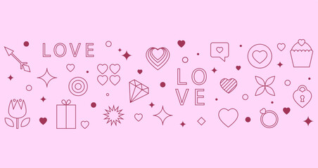 Modern Valentine's day geometric background with simple line elements. Creative abstract bauhaus design. Vector illustration