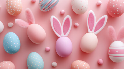 Pink Bunny Fest with Easter Eggs and Cheerful Bunny Ears