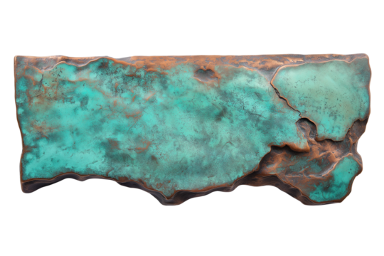 unique and textured rectangular block of copper  isolated on transparent white background