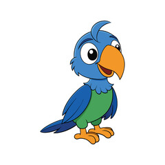Fototapeta premium Cheerful blue parrot character with a friendly smile Vector illustration isolated on white background