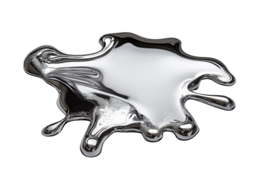 shiny mercury blob with unique form and textures  isolated on transparent white background