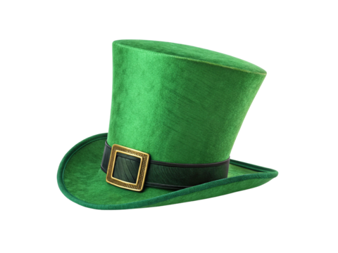 Green Leprechaun Hat with Gold Buckle on transparent Background


