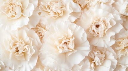 Close up of many cream carnations