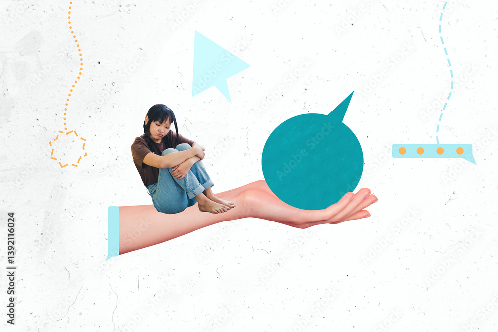 Poster trend artwork banner sketch 3d collage of text dialog email message speech texting chatting hand hol