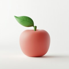 Obraz premium Fresh red apple with a green leaf sitting on a simple white background