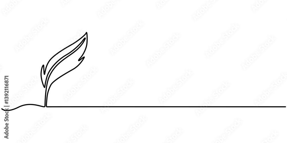 Fototapete bird feather continuous one line drawing of bird feather icon isolated on white background vector il