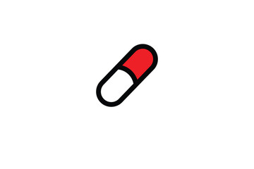 Red and white medical pill capsule icon.