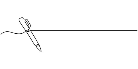 Continuous one line drawing writing pen isolated minimalist linear illustration made of single line vector illustration, Single continuous line drawing of vintage ballpoint. Pen icon. Back to school. 