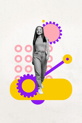Image trend collage of young person working cog wheels picture on white background