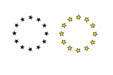 Twelve yellow and black stars in a circle on white background.