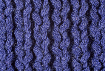 Blue Knitted Fabric Texture Close Up