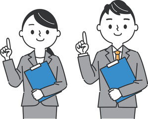 ファイルを持ち指差しをするビジネスパーソン　上半身　ベクター