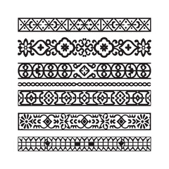 A vector illustration of a set of intricate black-and-white decorative dividers. 