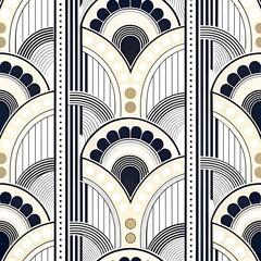Elegant Art Deco Geometric Pattern Seamless Design Background Gold Retro Print Style Black White    