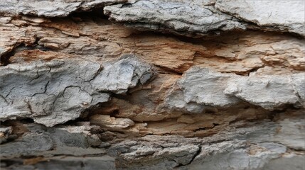 Obraz premium Close-up of tree bark, with a textured, rough surface in gray and brown tones, set against a natural background. 