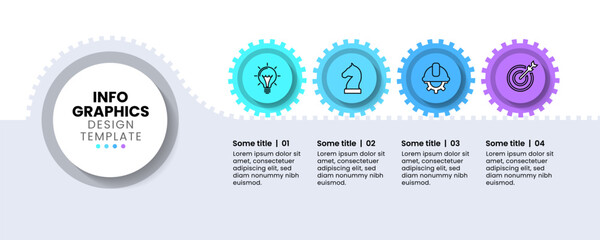 Infographic template. Horizontal line with 4 gears and icons