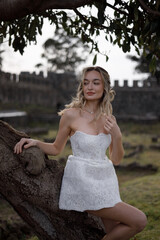 A Stunning Bride Captured in Nature An Elegant Wedding Portrait Celebrating Love and Joyful Moments